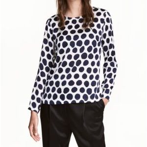 H&M Satin Blue Polka Dot Blouse, Size 2NWT